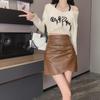 High-Waist Black PU Leather Pleated Skirt for Women - Korean Style Autumn/Winter A-Line Skirt with Anti-Exposure Design.