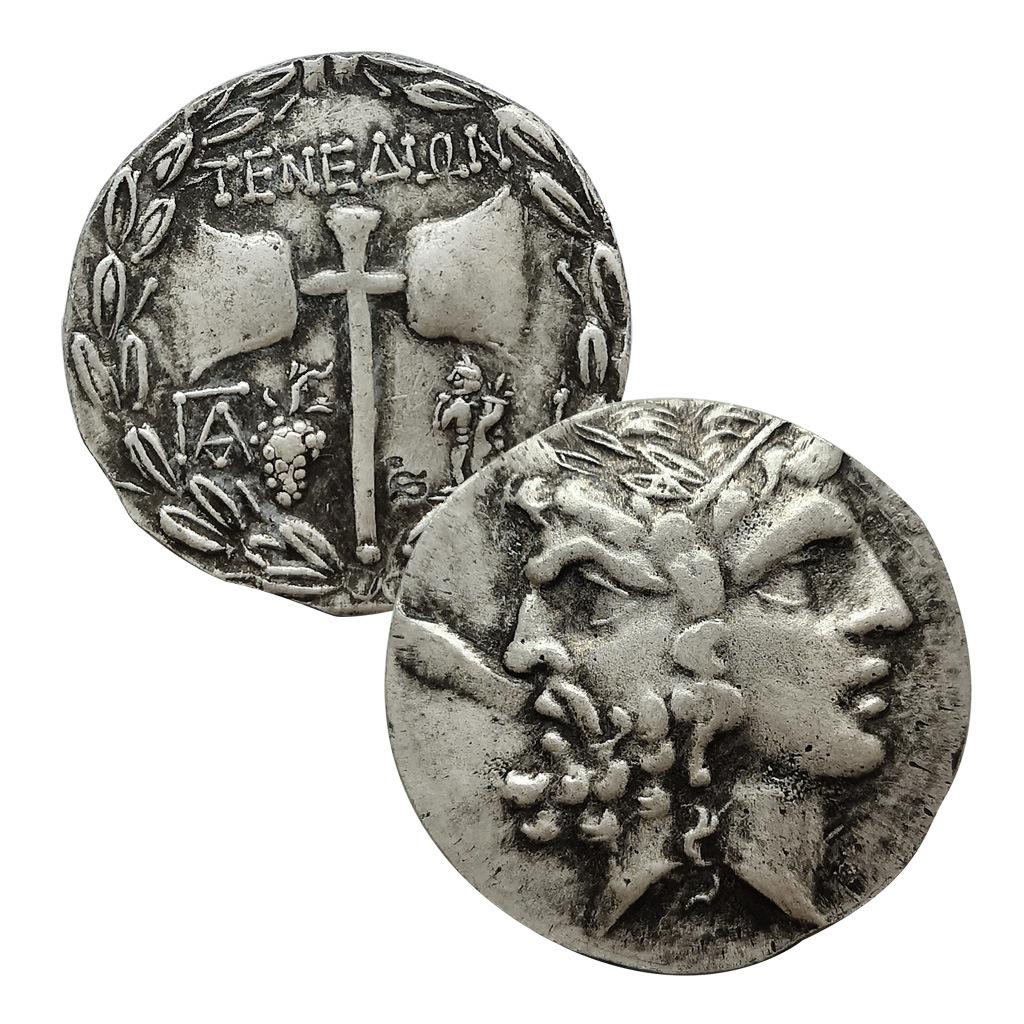 Double sided statue of Zeus and Hera, ancient Greek silver coin, vintage, coin, carving, mythology, Homer, antique coin, collectible