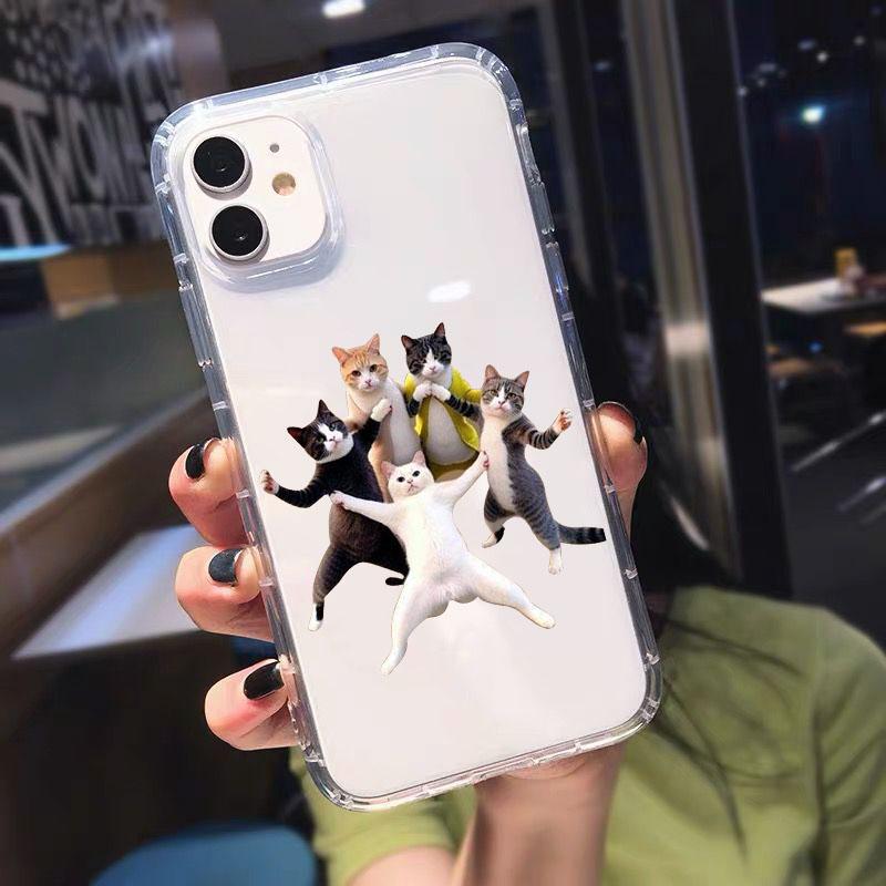 Funny Cute Cartoon Cat Transparent Phone Case for IPhone 13 15 12 11 14 Pro Max 13 12Mini X XS XR SE 14 Plus Cover Shells Fundas
