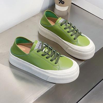 2025 Summer New Casual Board Shoes Genuine Leather Women's Shoes Sponge Cake Thick Bottom Soft Bottom Versatile Student Shoes