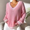 Damen S College-Stil Farbblock V-Ausschnitt Lockerer Freizeitpullover