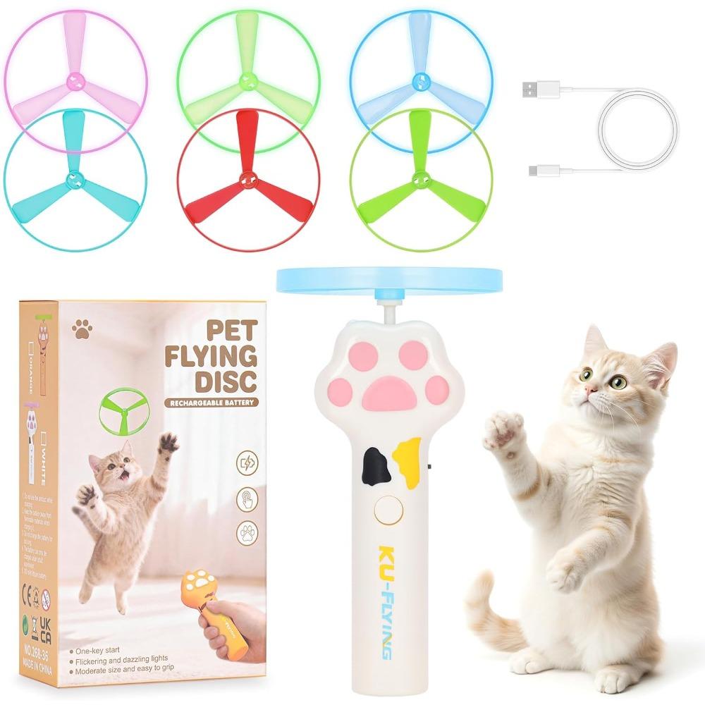 

Rechargeable Electric Cat Flying Disc Launcher, Interactive Pet Fetch Toy with LED Glowing Propellers for Indoor/Outdoor Hunting Chasing & Training 1pcs белый