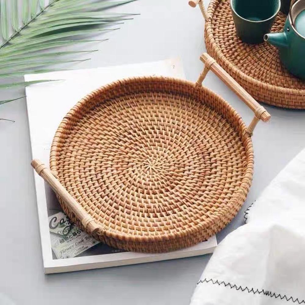 Snack Tray Hand Woven Wicker Serving Tray Coffee Table Decorative Tray