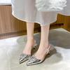 2023 Summer Rhinestone Stiletto Heels: Pointed Toe, Slip-on, Square Buckle, Closed-toe Sandals