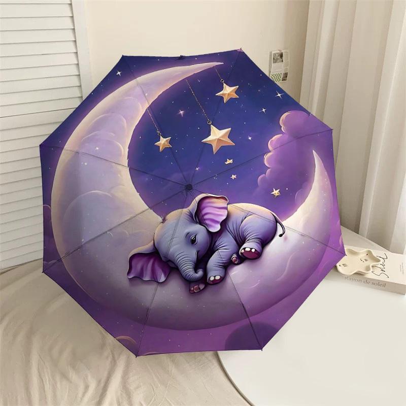 

1PC elephant moon Umbrella-8-Rib Reinforced Portable Folding Travel Suitable for All Seasons Outdoor Daily Use-H0380