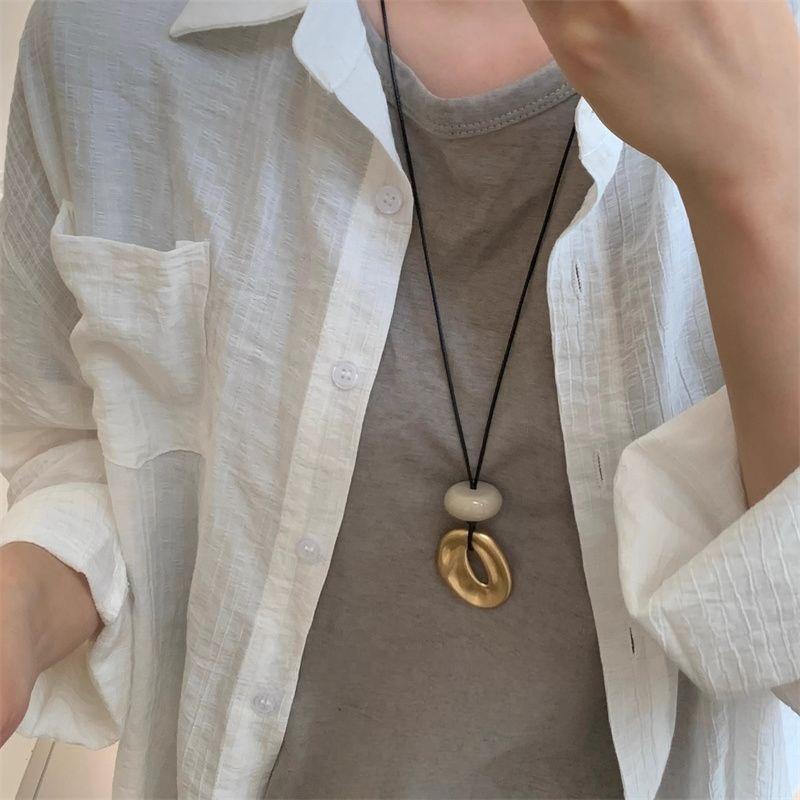 Adjustable Irregular Hollow Matte Color Oval Stone Pendant Necklace Clavicle Chain Neckchain Choker Unisex Accessory