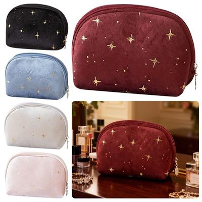 Große Kapazität Damen Kulturtasche Tragbar Heißprägung Sternenmuster Clutch Tasche Weicher Samt Kosmetiktasche Beutel