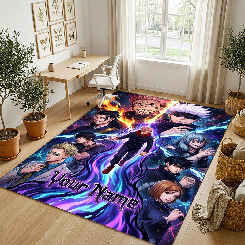 Personalized Crystal Velvet Carpet,Jujutsu Kaisen Custom Printed Name, Plush Area Rug For Home Indoor Decor