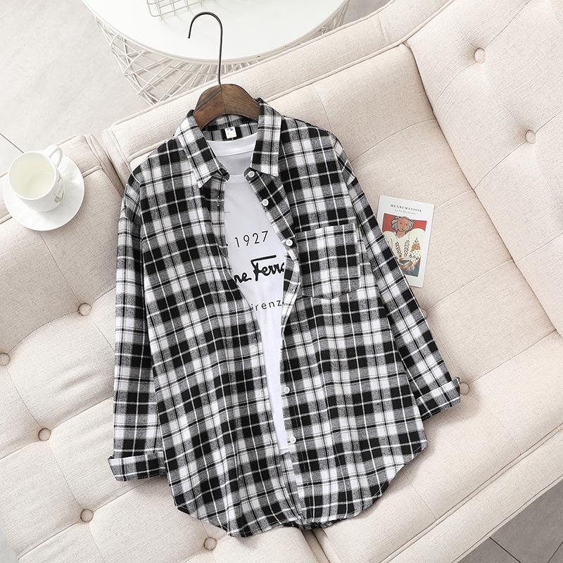 Women's Retro Plaid Flannel Shirt - Korean Style Cardigan Jacket for Spring & Autumn