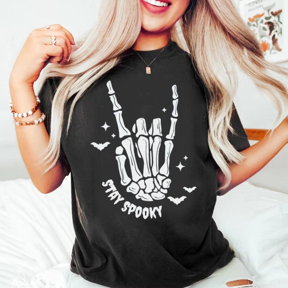 Stay Spooky Skeleton Hand Halloween Cotton Unisex TShirt All Size S5XL S
