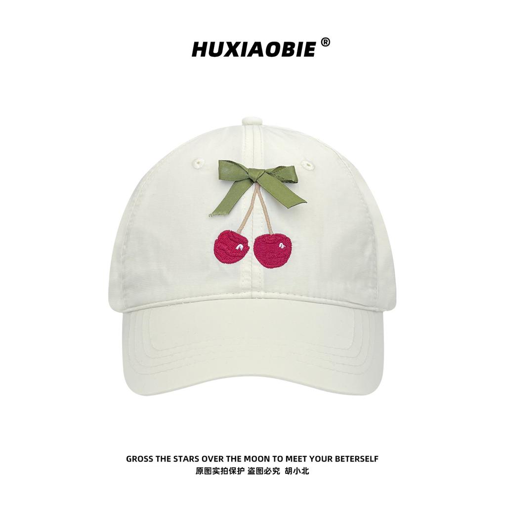 Korean Sweet Cherry Embroidery Baseball Cap Women Summer Quick Dry Breathable Face Slim Sun Hat Outdoor Travel Sun Peaked Cap