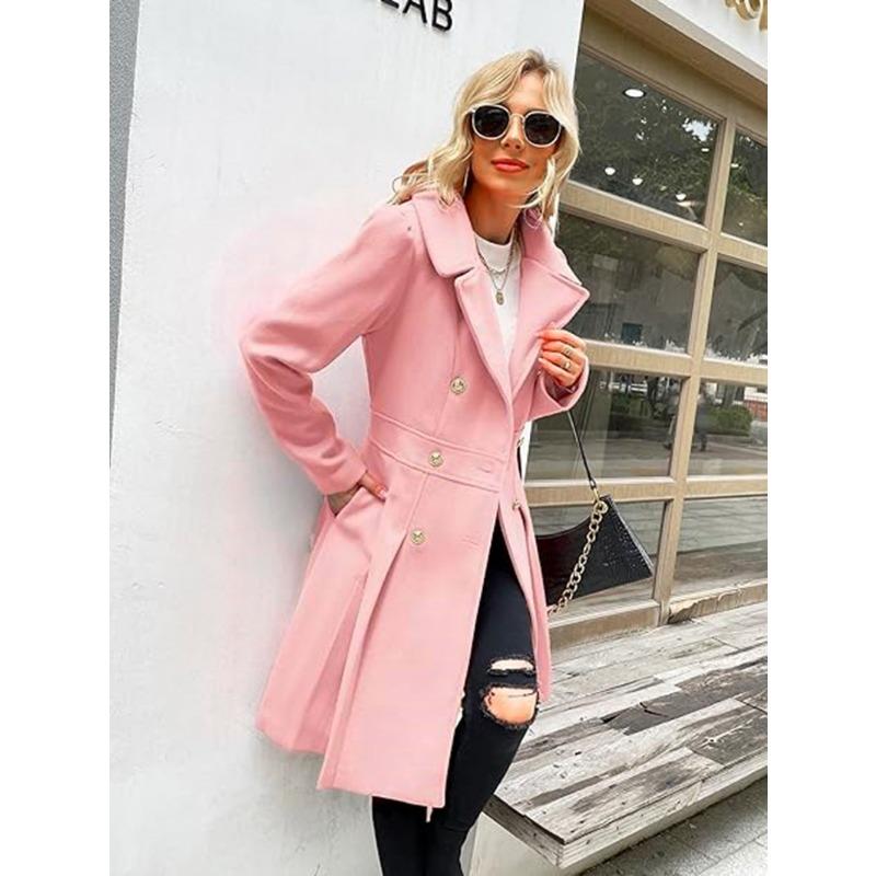 

Осень и зима новые продукты длинное шерстяное женское пальто большого размера пальто wish двубортное M розовый