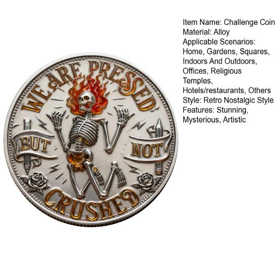 Skeleton Flame Challenge Coin Humorous Motivational Coin Positive Pocket Token for Women Men Colleagues Staff Coworkers