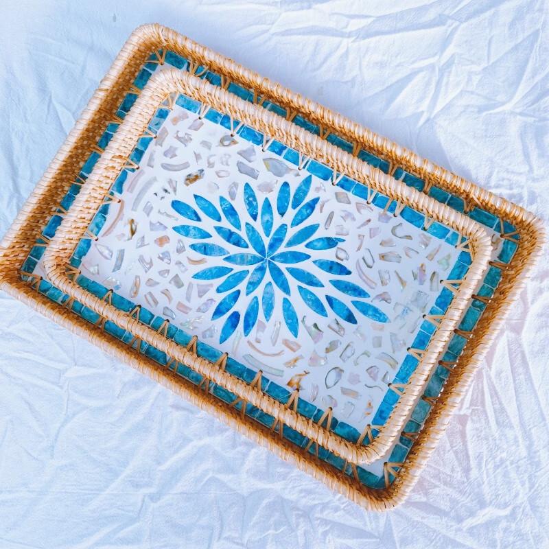 Rattan Woven Shell Tray Set