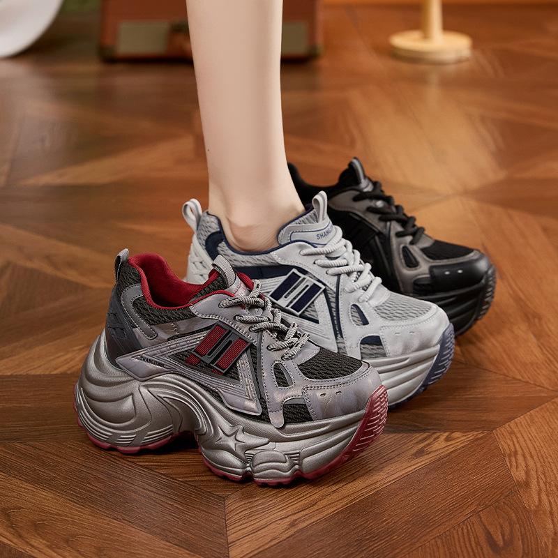 Platform dad shoes women's 2025 autumn and winter new versatile breathable mesh shoes inner height increase women's shoes casual sports shoes