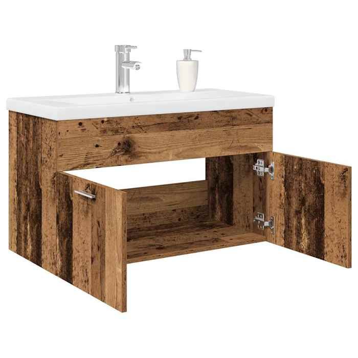VidaXL Meuble lavabo avec bassin et robinet intégrés vieux bois, armoire lavabo de salle de bain, meuble de salle de bain, 3328907