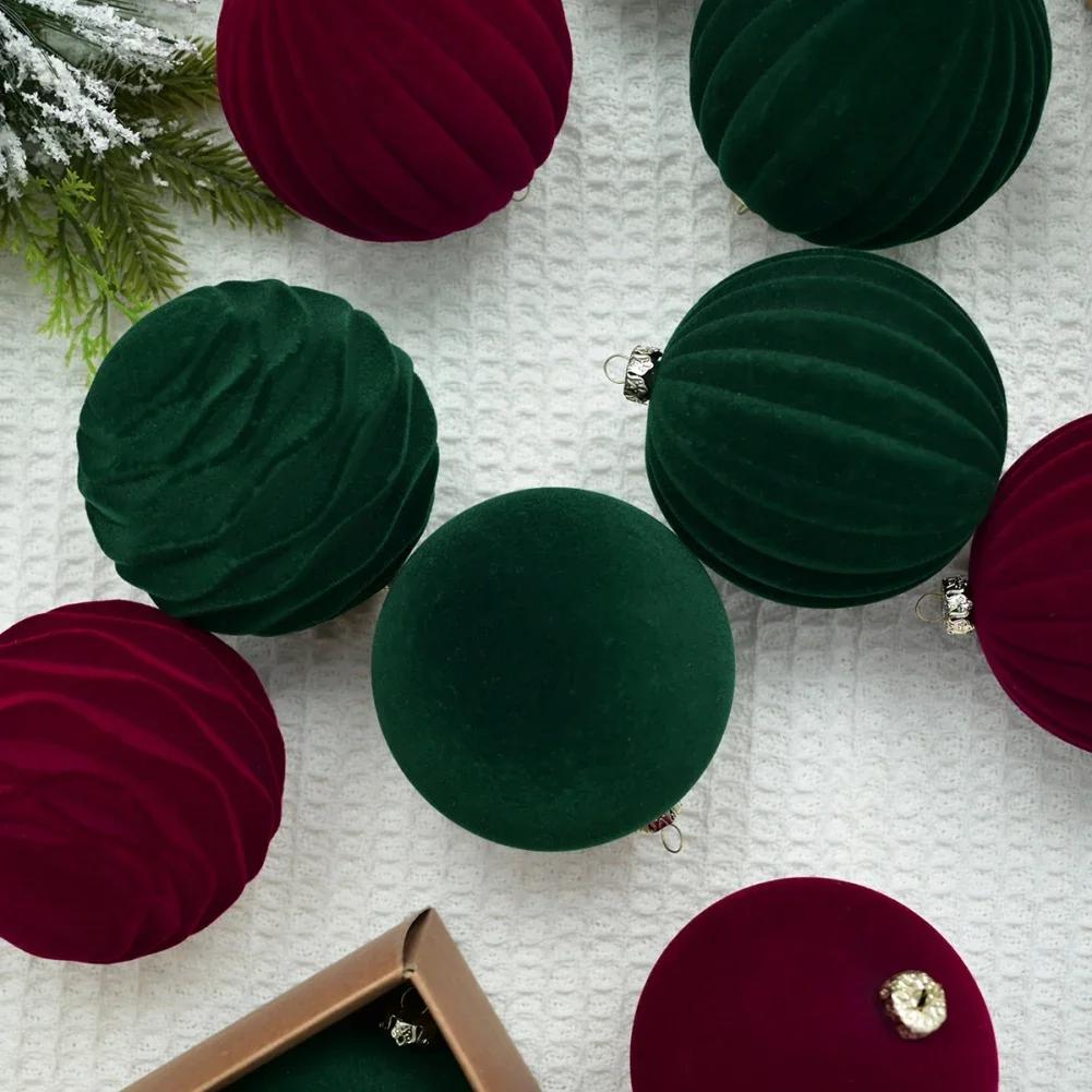 New 12Pcs/Box 8cm Velvet Christmas Ball Pendant Xmas Tree Ornament with Hanging Loop Christmas Hanging Decoration for Home Party