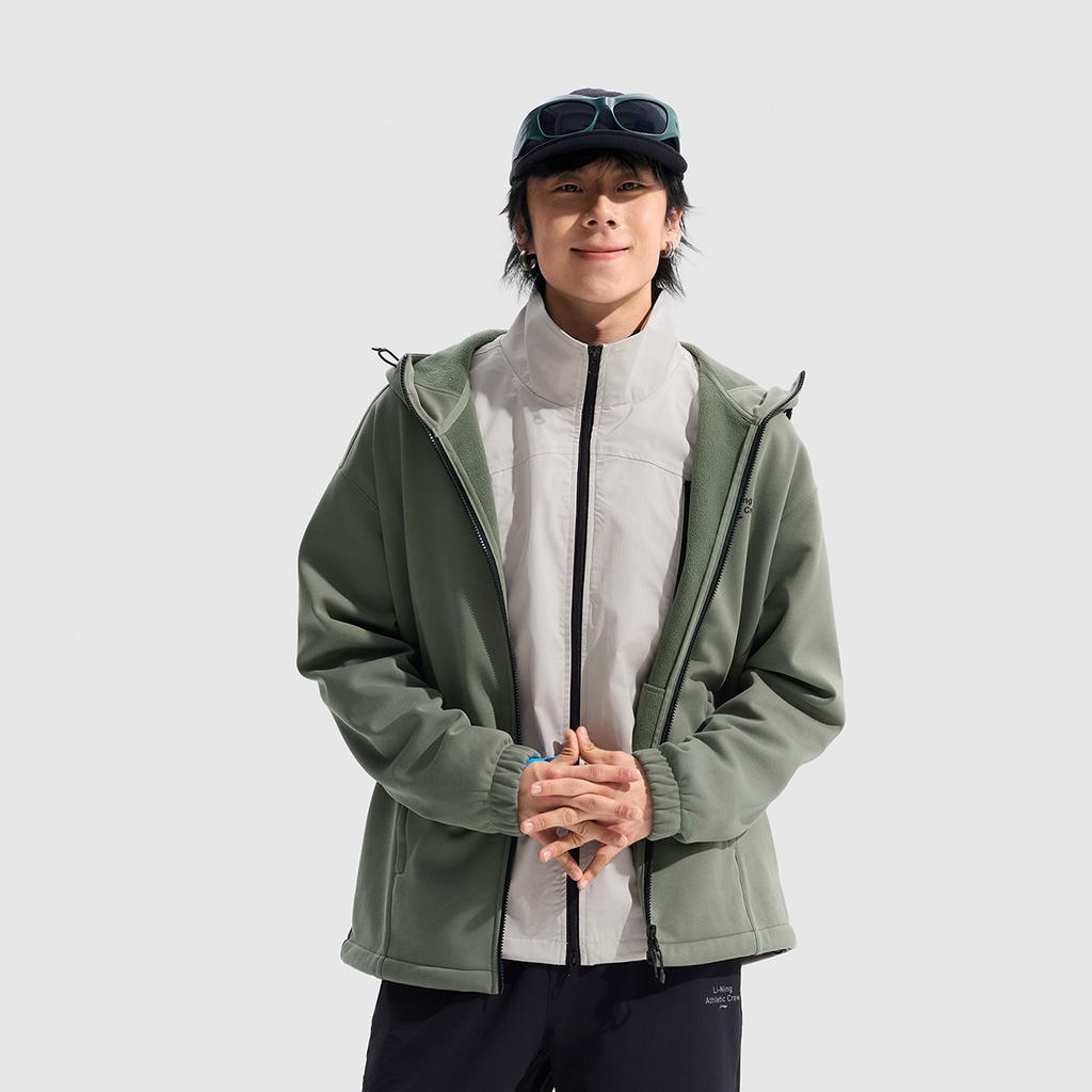Li Ning Fitness Series Antistatic Antibacterial Warm Solid Color Breathable Comfortable Zip Jacket Men Jacket Luo-Yan-Green AWDU993-2