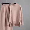Sweater Suit Drape Knitted Wide Leg Pants Two Piece Women's Solid Color Set