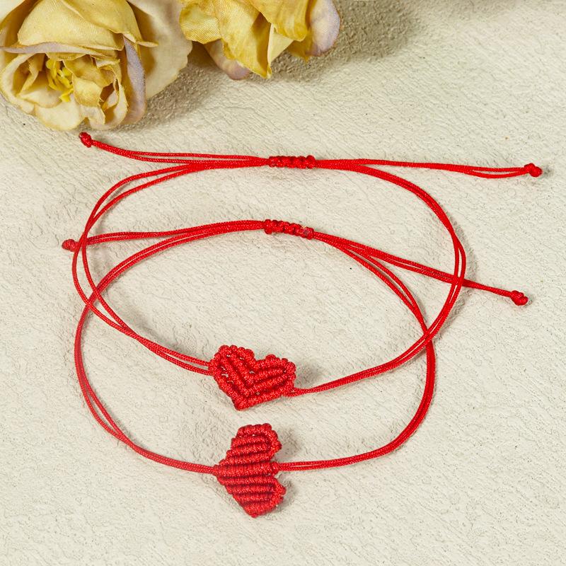2Pcs Valentine'S Day Heart Shaped Bracelet For Women Men Handwoven Couple Best Friend Red Rope Romantic Love Bracelet Gifts