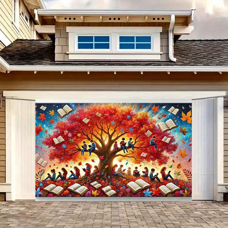 1 piece, reading on a tree, party banner, festive decorative polyester banner, wall room decoration tapestry