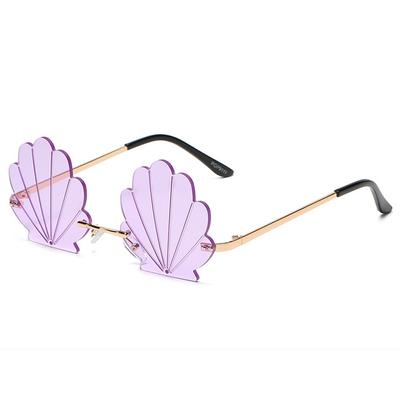 Cute Shell Shape Rimless Sunglasses Unique Fashion Metal Sun Glasses Flower Shape Funny Shades for Photo Props, Party