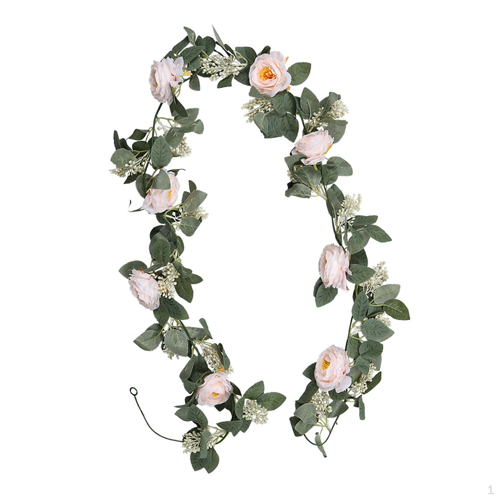 

Artificial Eucalyptus Flower Garland Greenery Decorative Wall Hanging Vines for Front Door Light Pink
