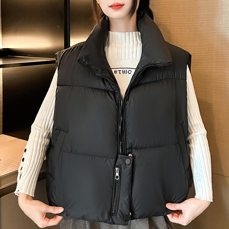 

Winter Sleeveless Parka Woman Short Vest Stand Collar Casual Thick Warm Women s Jackets M чорний