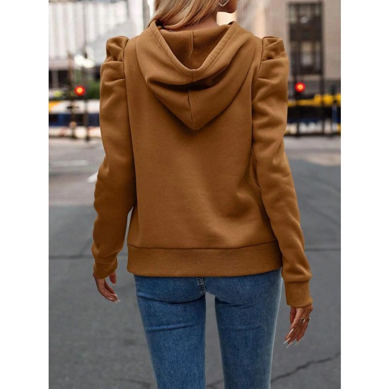 2025 Autumn Winter New Polo Hoodie Solid Color Long Sleeve Fashion Stacked Sleeve Casual Comfortable Women's Hoodie