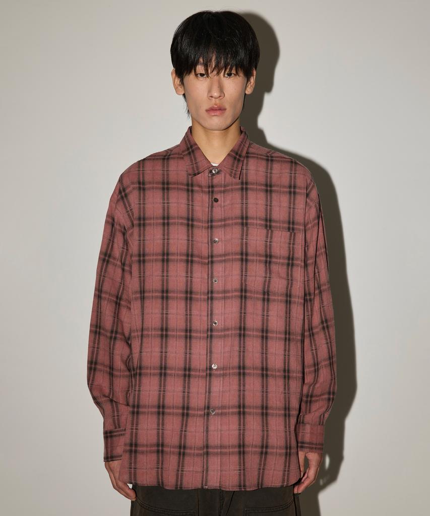 BOUNDARY Pigment Bio-Washed Oversized Check Shirt [Washed Pink]