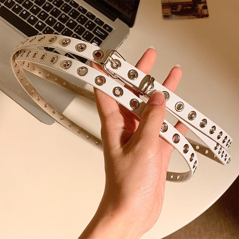Punk Style Full Hole Jeans Belt for Women No Punching Required Ins Style Student Simple and Versatile Thin Belt