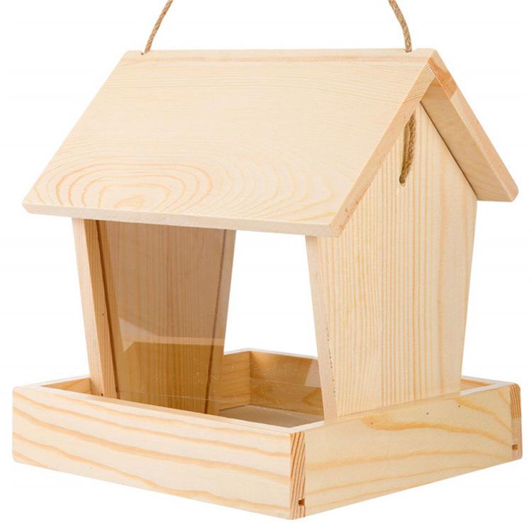 Rainproof Wooden Bird Feeder for Outdoors - Attracts Wild Birds, Automatic, Hanging for Balcony or Villa