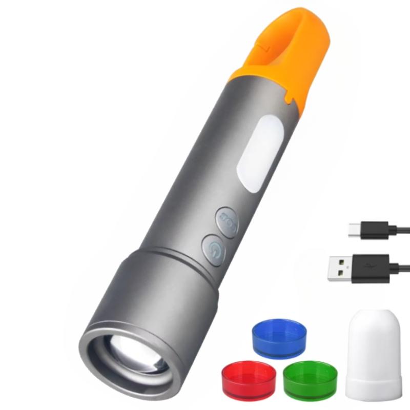 

Светодиодный фонарик с зарядкой от USB, мощный зум, кемпинговый фонарь, 9 режимов, фонарь из алюминиевого сплава, тактический уличный фонарь с крючками 18650 battery-P50