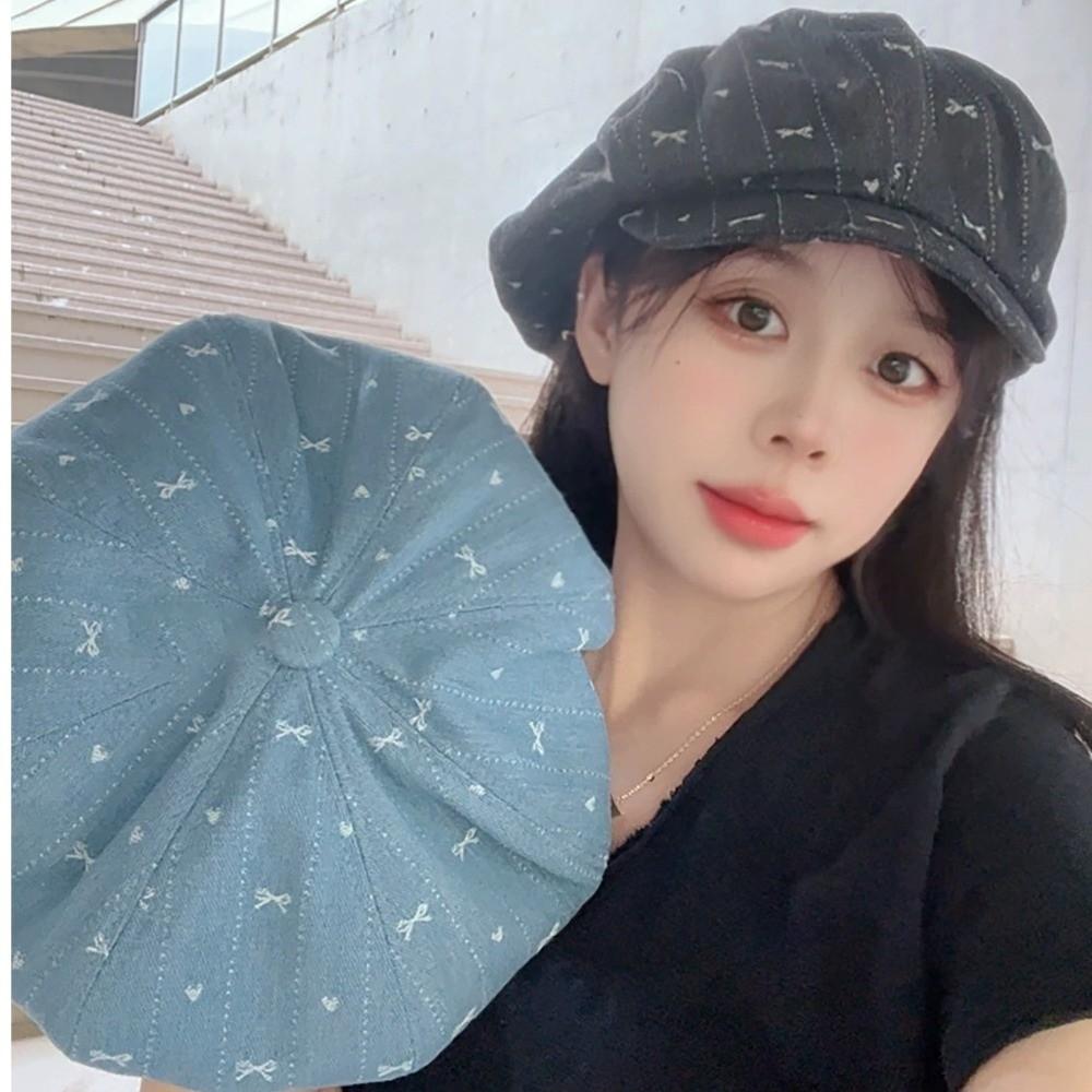 Cloud Retro Bow Beret Japanese Newsboy Cap Trendy Octagonal Cap  Streetwear
