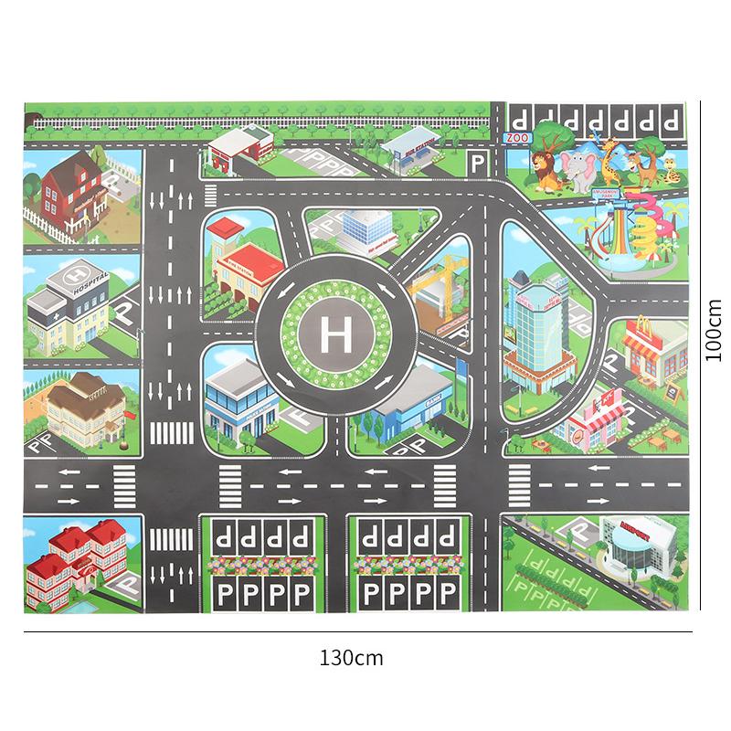 130x100cm Children Games Mat Cartoon City Traffic Map Non-Slip Playmat For KidsToddler Montessori Early Education Toys TMZ
