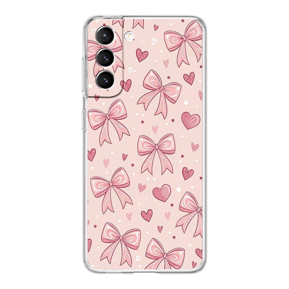 Phone Case For Samsung Galaxy S25 S24 S23 FE S22 Ultra S20 S21 5G S10 Plus S10E Soft Clear Cover Cute Pink Heart Bow