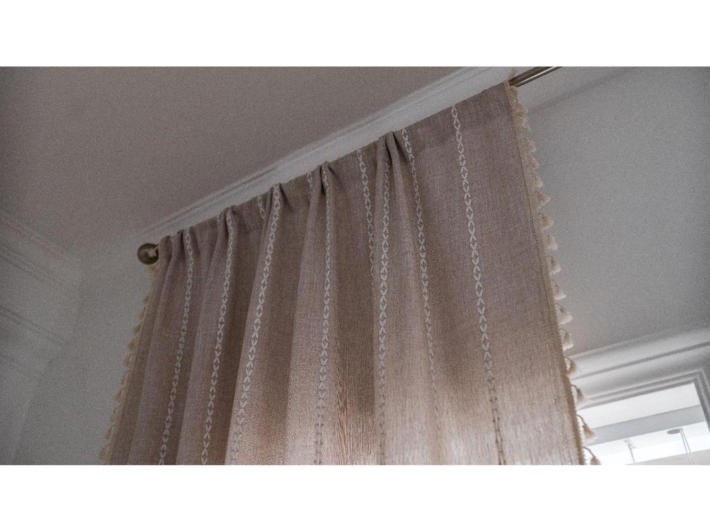 Imanqi Yun Striped Embroidery Semi-Blackout Curtains for Kitchen or Living Room, Country Style Bay Window Decor