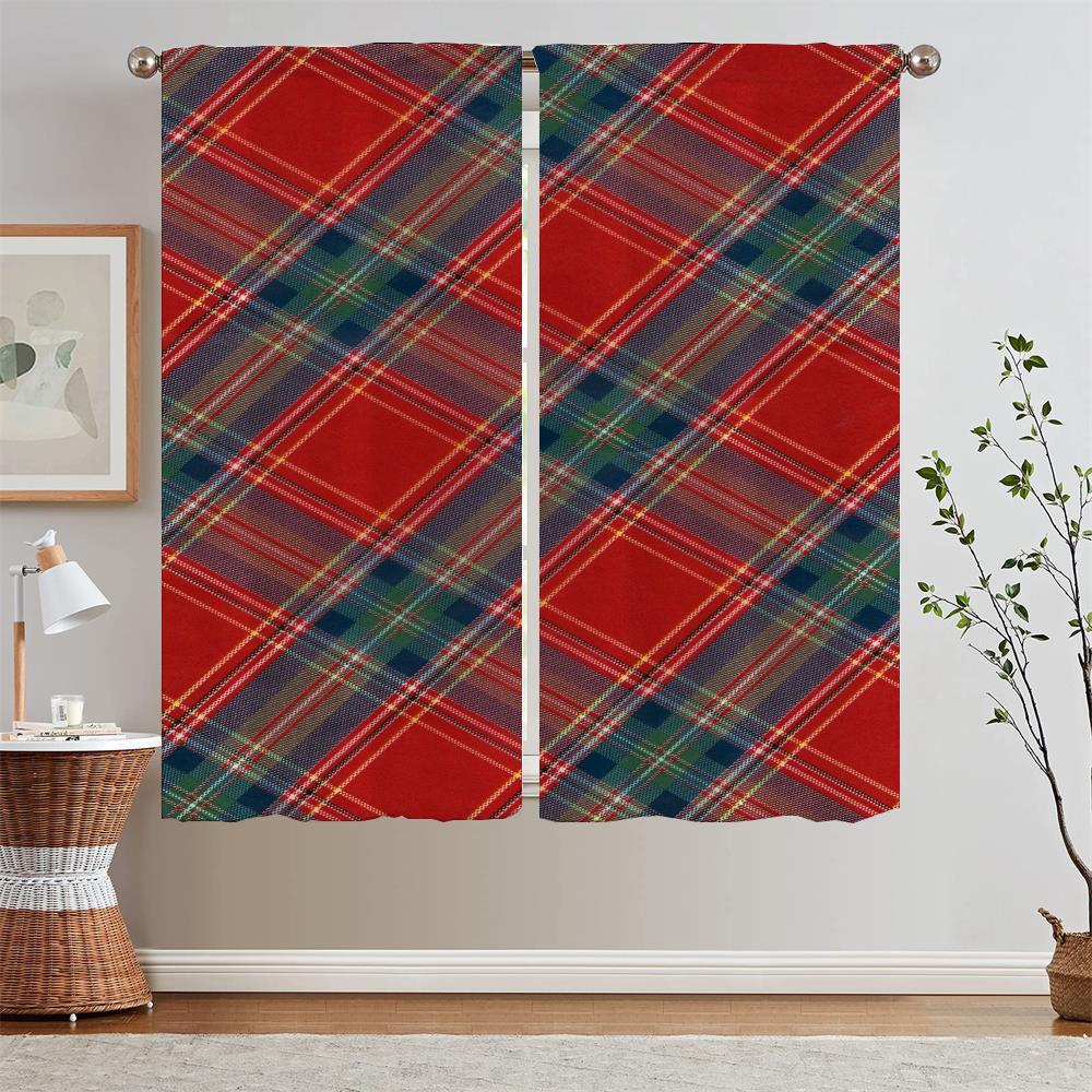 Zasłona zaciemniająca w szkocką kratę do pokoju dziecięcego, loki, zasłony kuchenne na drzwi, zasłony do sypialni, 2 sztuki, rolety z mackami