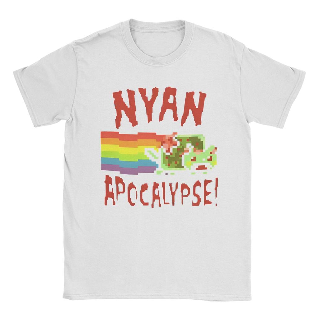 Men's Nyan-Cats Apocalypse Game T Shirts Funny Internet Meme Pure Cotton merch Novelty Short Sleeve Round Neck Tee Shirt T-Shirt