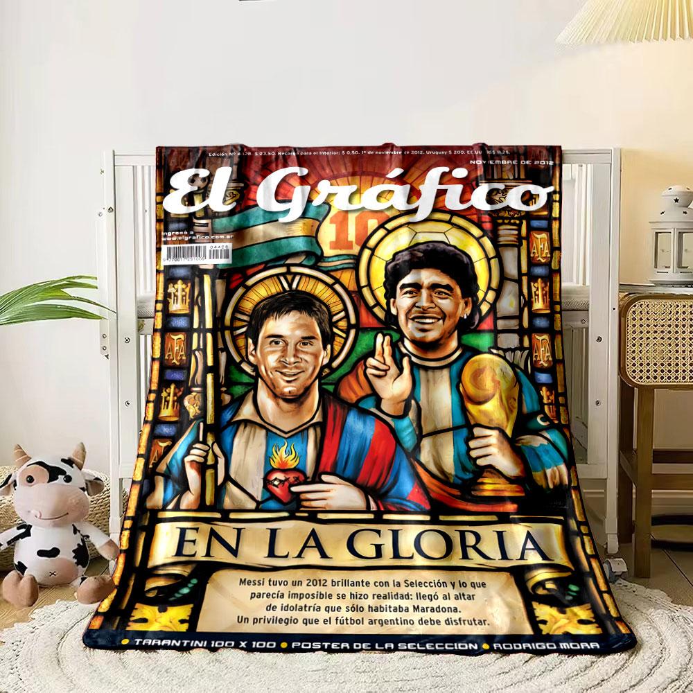 Retro El Grafico Messi Maradona Multicolor Plush Blanket, Durable Warm Throw for Outdoor Fun, Comfortable Throw for Daybed and Armchair