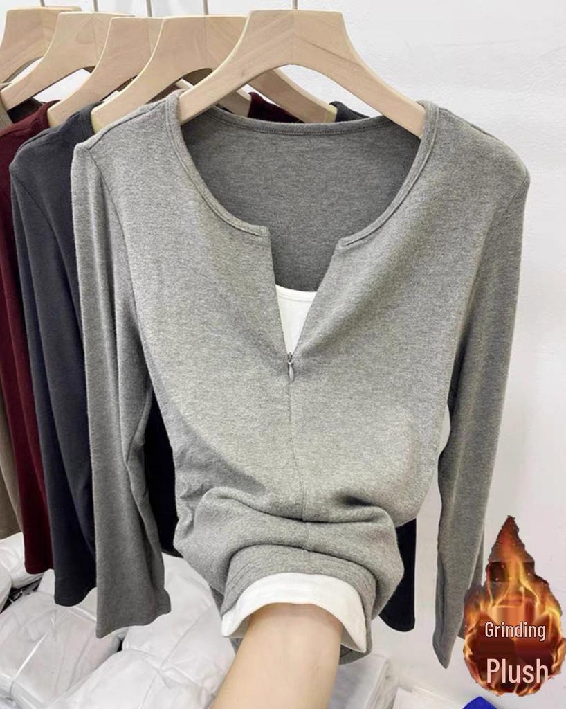 New Women's Long Sleeve Fake Two-Piece T-shirt for Autumn and Winter