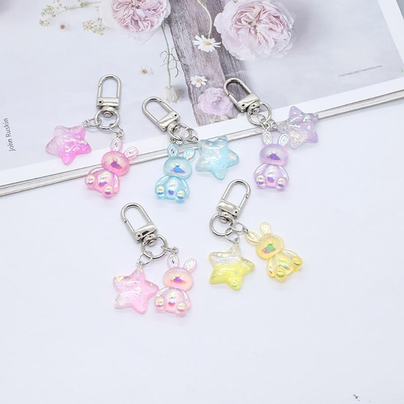 Multifunctioanl Key Ornaments with Colorful Star and Rabbit shaped Pendant Charm Fashion Metal Key Accessory for Women