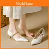 Pointed Toe Low Heeled Shoes With Printed Patterns And Pearl Decor For Women