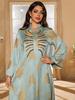 AB402 V-Neck Jacquard Beaded Dubai Dress - Women's Middle Eastern Muslim Robe