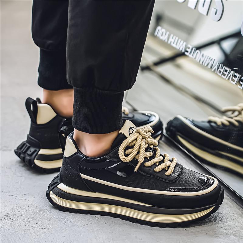 Men's shoes spring trendy brand advanced sense versatile big head sports running shoes casual thick sole inner height increase black dad shoes