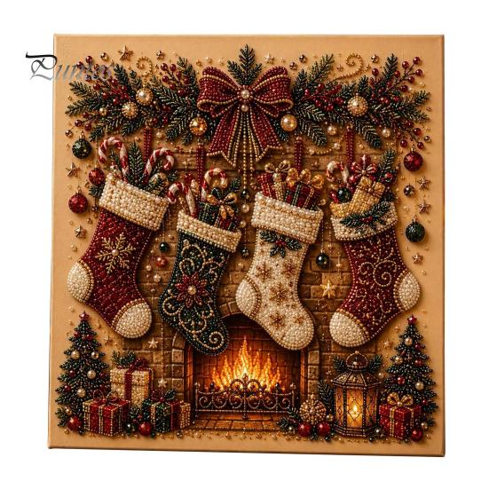 Interactive Family Crafts Christmas Faux Pearl Art Kit, Tree Wreath Painting DIY Sets Sparkling Diamond Craft Kit for Adults, Holiday Wall Decor Gift