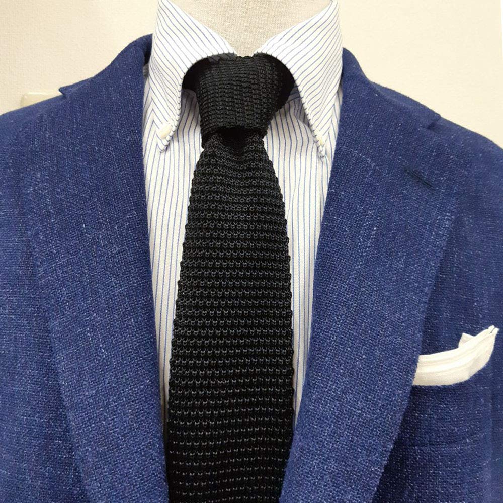 8-Color Knit Tie, 100% Silk, Solid Color, BusinessCasual, Stylish Men's Tie (Black)