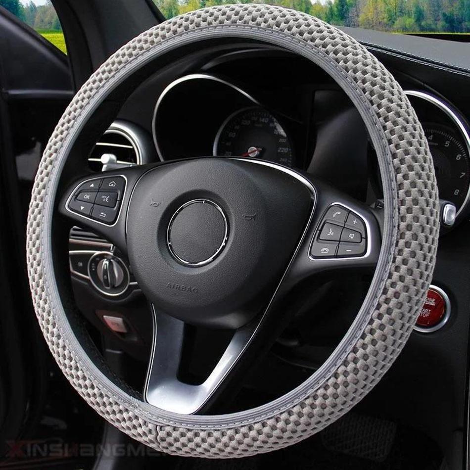 1Pcs Women's Black Four Seasons Breathable Mesh Cloth Car Steering Wheel Cover Summer Comfortable Massage Car Interior Accessory