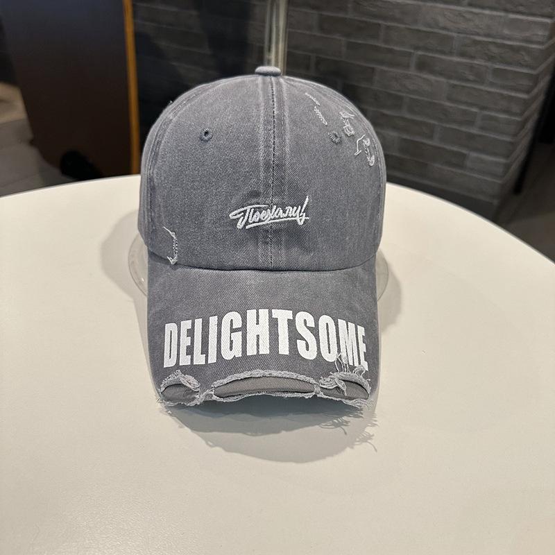 Retro Black Wide Brim Baseball Cap Female Ripped Old Cap Versatile Show Face Small Fashion Trend Hat Men