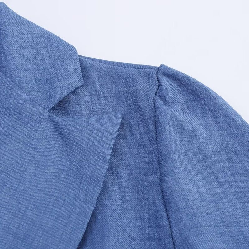 Kaslead New Women clothes Western Style Simple Hollow Embroidered Suit Collar Double Breasted Dress